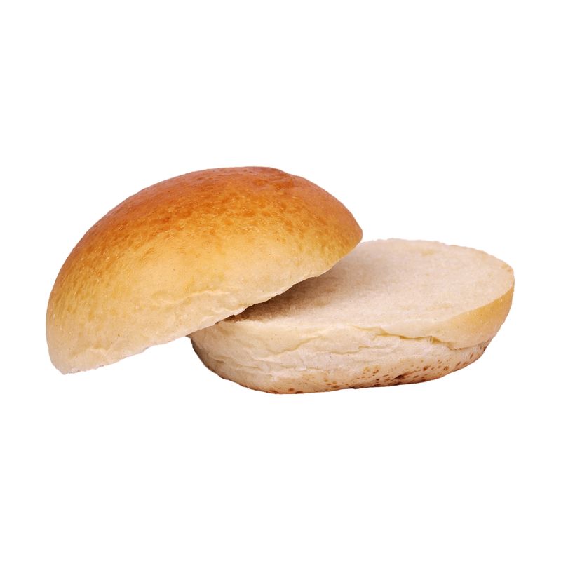 Aufgeschnittener heller Burger Bun, Deckel und Boden mit den Schnittflächen nebeneinander
