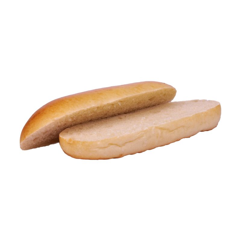 Längs aufgeschnittenes Hotdog-Milchfladenbrot, die helle Krume ist sichtbar