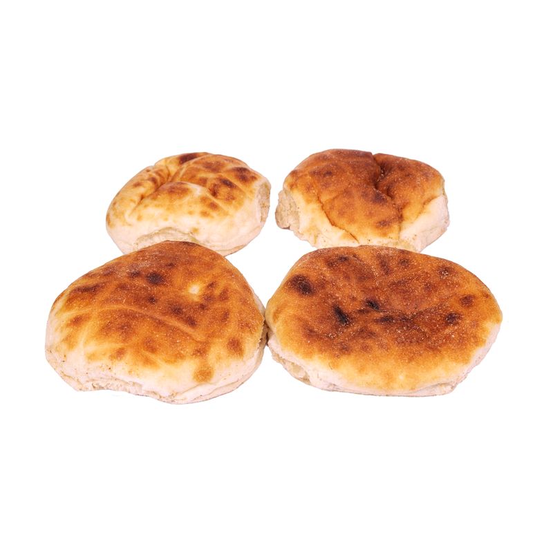 Vier Mini Milchfladenbrote nebeneinander, goldbraun gefleckte Oberfläche